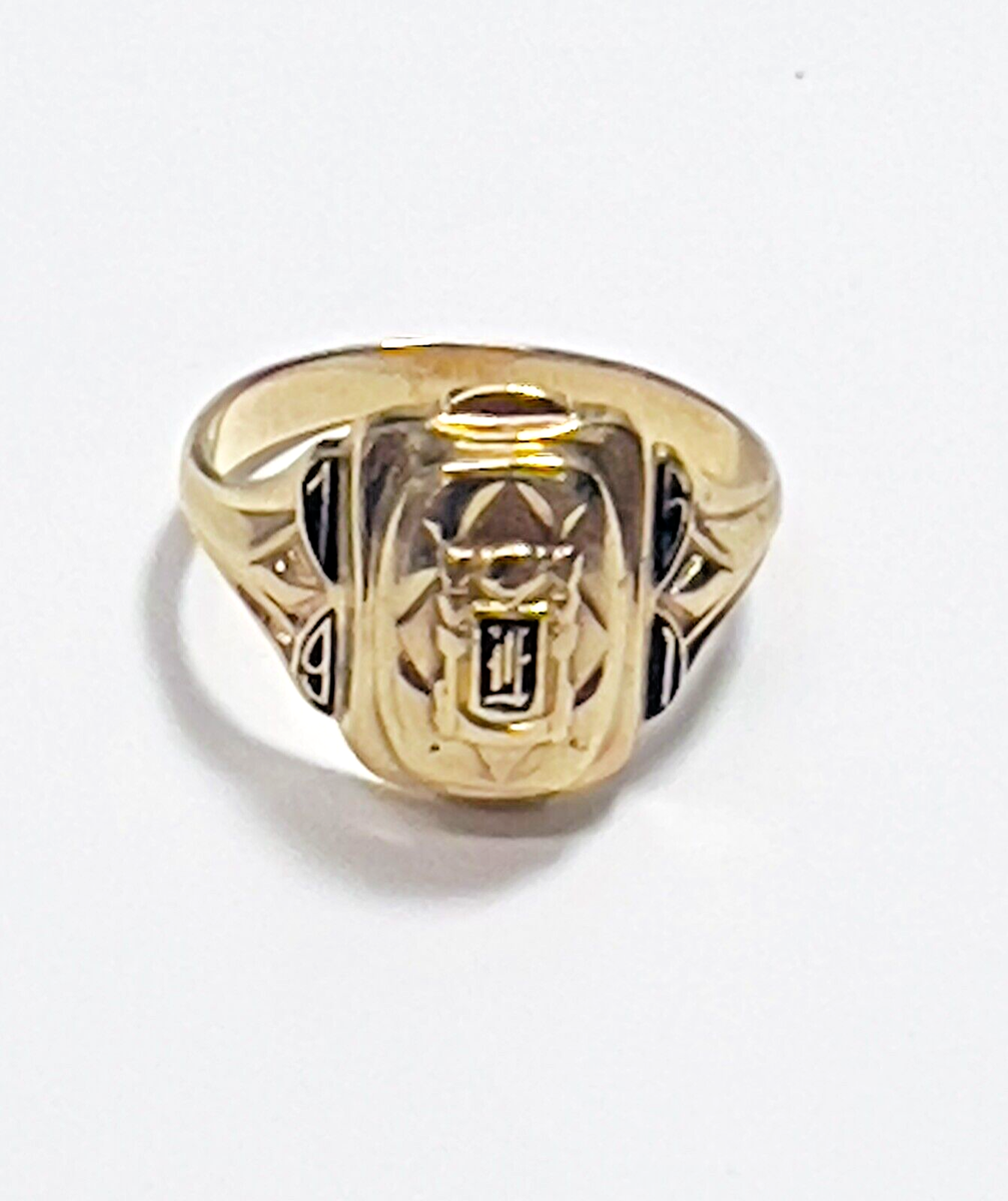 Vintage 10K Solid Yellow Gold Designer School Ring 1951 Size