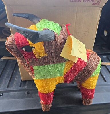 70s Vintage Bull Pinata Made In Mexico In Org Ship Box ''The Story Of The Pinata''