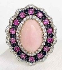 HSN Colleen Lopez Sterling Pink Opal, Rhodolite & White Topaz Ring Size 10