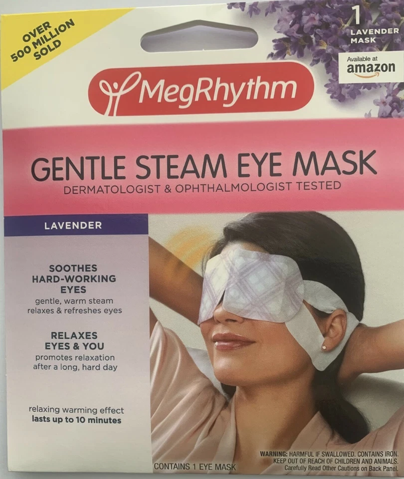 12 x MegRhythm Self Heated Gentle Steam Eye Mask Lavender Relaxation Eye Strain