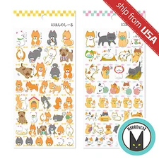 Japanese lot 2x Shiba Inu Dog Cat Kawaii Cute Cartoon Diary Funny Deco Stickers