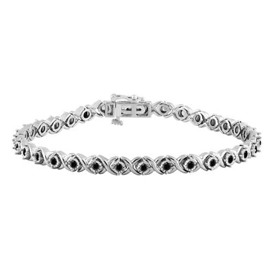 1.00 Ct Black Diamond XO Bracelet in Rhodium Plated Silver