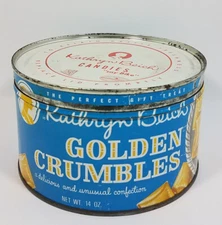 Vintage Metal Candy Container Kathryn Beich Golden Crumbles Can Advertising Tin
