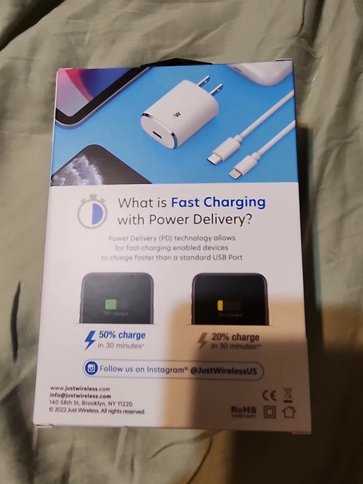 New Just Wireless Home Charger 12W 2.4 Amps USB-A to Lightning Cable 6ft, White - Image 2 of 2