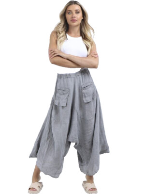 Italian Linen Harem Trousers One Size 12-18 Palazzo wide Leg Vintage Wash