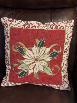 Vgt Lenox Poinsetta Decorative Throw Pillow, Red Background, 16X16 , Red Back