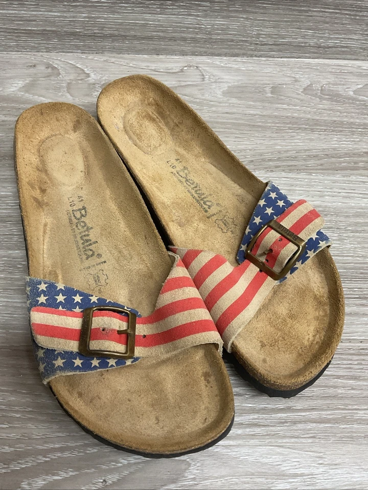 Sandalias BETULA Birkenstock Luca EE. UU. Bandera Patriótica Deslizables Talla 41 10 Para Mujer’s Suaves Foto 3 de 4