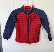 LL BEAN Youth Red  Blue Goose Down Jacket with Front Pockets Size L 6X/7