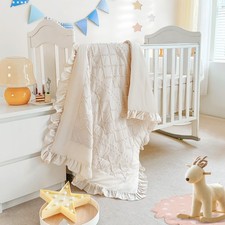 Crib Bedding Set for Girls, 3PCs Boho Crib Comforter Set Beige, Ruffle Baby C...
