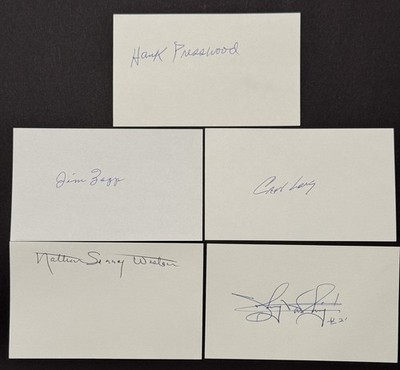 5 NEGRO LEAGUES Signed 3x5 Index Cards CARL LONG - JIM ZAPP - HANK PRESSWOOD ++