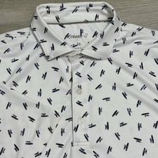 Johnnie-O Performance Polo Men's M Surfer Dude Logo All Over Print Golf Stretch