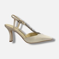Manolo Blahnik Women's White Sufik Embellished Satin T-Strap Pumps Size 38