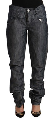 Acht Dunkelgrau Ramie Mittelhoch Breite Taille Gerade Denim Damen Jeans Original