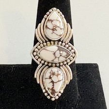 Sterling Silver .925 Wild Horse Jasper Ring Size 9 1.25 Inches Long Awesome 