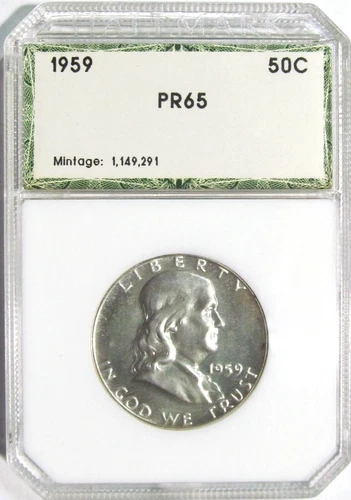 1959 PROOF FRANKLIN Silver Half Dollar in Hallmark Slab