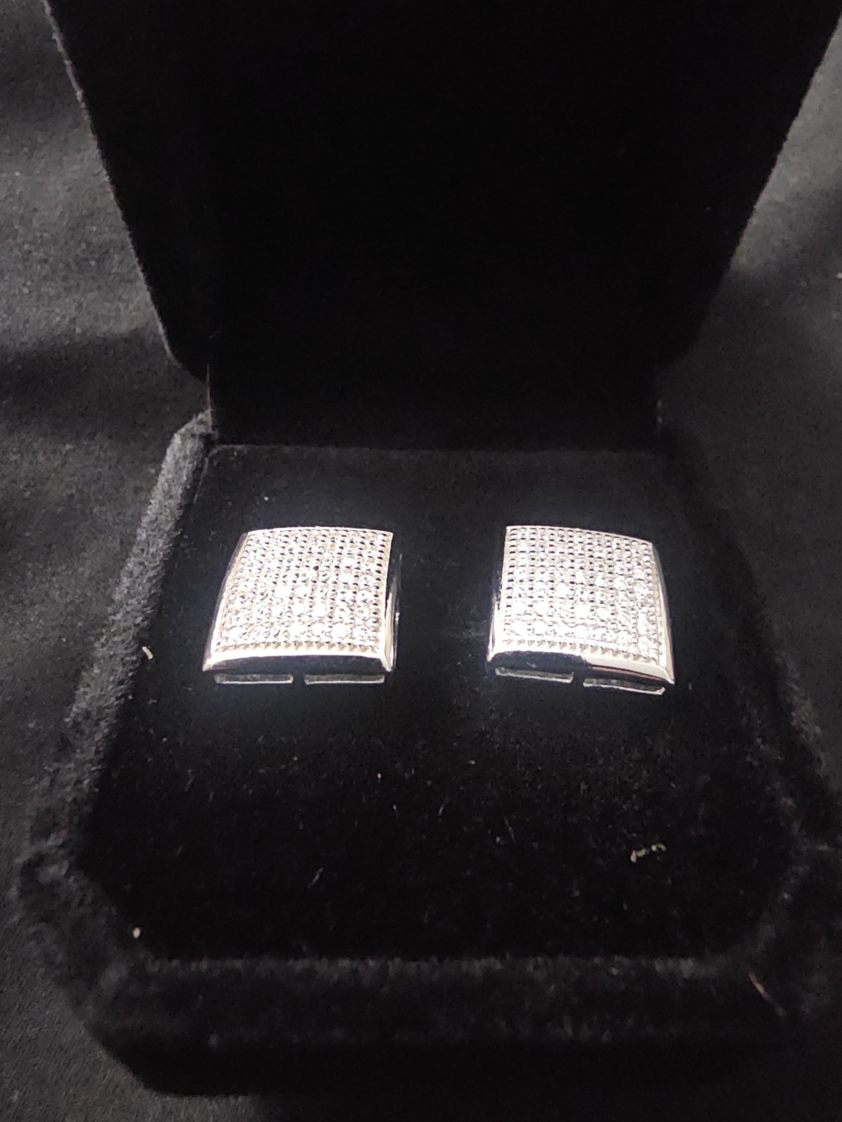 BIG Men's Silver Square STUD Earrings Pavé CZs Set 12.7mm Square Shape Earrings image 2