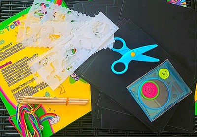 2 Rainbow Scratch Art Craft Kits with 55+ Pieces Each Spirograph and Stencils