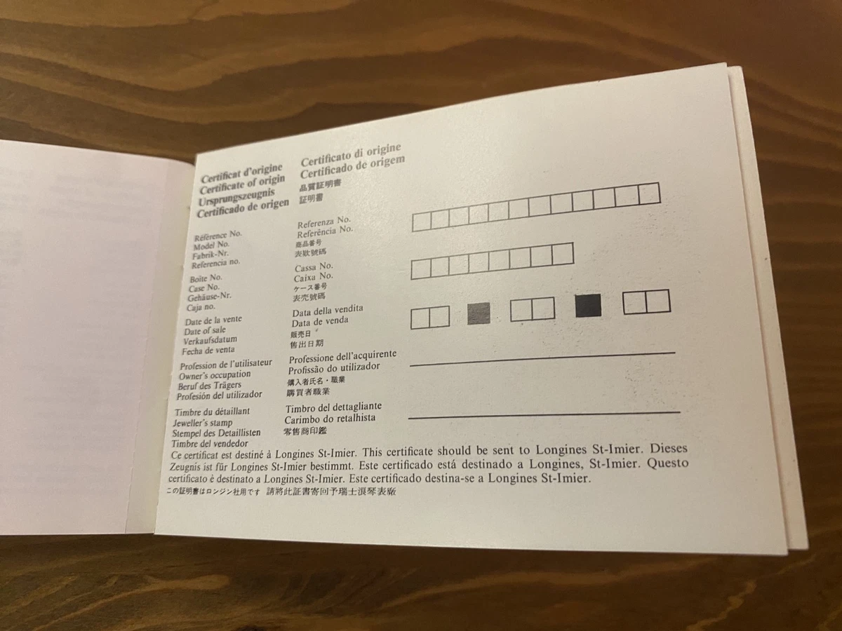 Libreto de garantía vintage certificado mundial LONGINES - años 70 nuevo de lote antiguo
