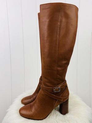 Antonio Melani Super Soft Brown Leather Boots Knee High Tall Moto Riding 8.5M