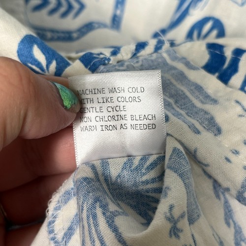 Calypso St. Barth Top Size Large Button Down Blue White Patterned Cotton Linen - Picture 8 of 12
