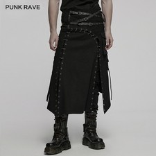 Punk Rave Men Black Gothic Punk Asymmetric Versatile Drawstring Decor Skirt