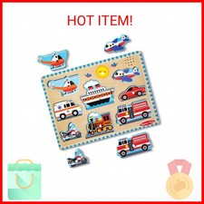 Melissa  Doug Vehicles Sound Puzzle - Wooden Peg Puzzle with Sound Effects 8 p