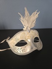 Mardi Gras Carnival Masquerade Party Eye Mask Silver Glitter Sparkles Feathers
