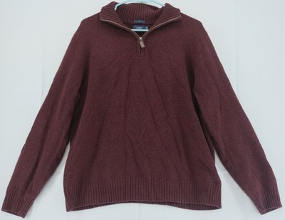 J.Crew Mens Slim L Burgundy 100% Lambswool 1/4 Zip Pullover Sweater