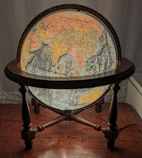 Vintage Mid Century Repogle 12" Illuminated Globe World Vision Series &Wood Base