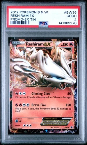 2012 POKEMON BLACK & WHITE PROMO EX TIN #BW36 RESHIRAM EX PSA 2