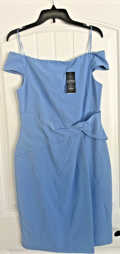 Lauren Ralph Lauren Women's Crepe Off-the-Shoulder Cocktail Dress Sky Blue 8 - Picture 6 of 11