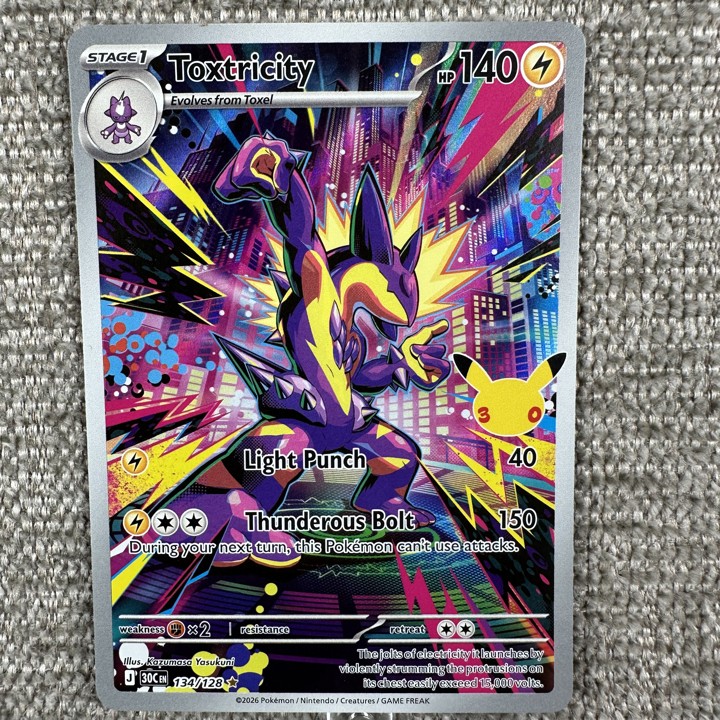 Pokemon TCG Full Art IR Rare Toxtricity 134/128 Me: 30th Celebration Holo