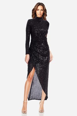 $650 One33 Social Badgley Nako  Modest Long Sleeve Dress sz 8 Black LBD Prom