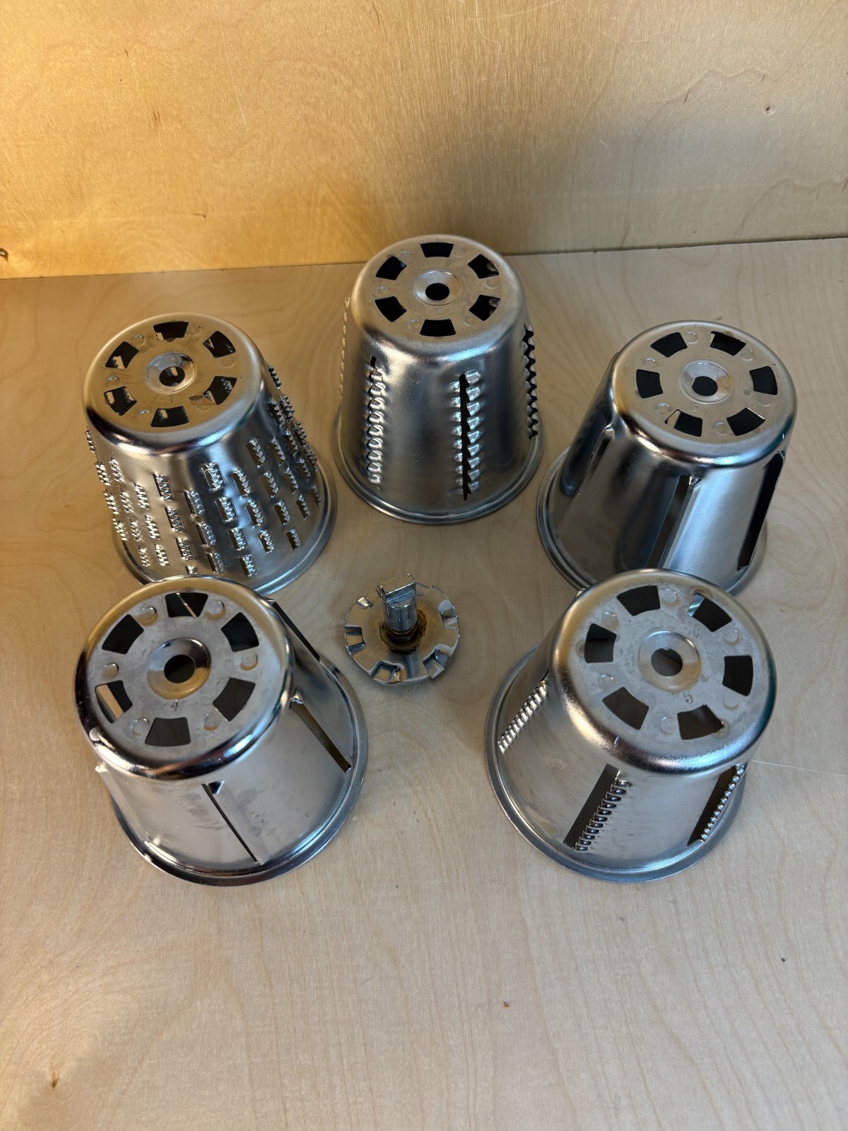 Vintage Electric Slicer Shredder Cones Set 1&ndash;5 w/ Drive Hub | Metal