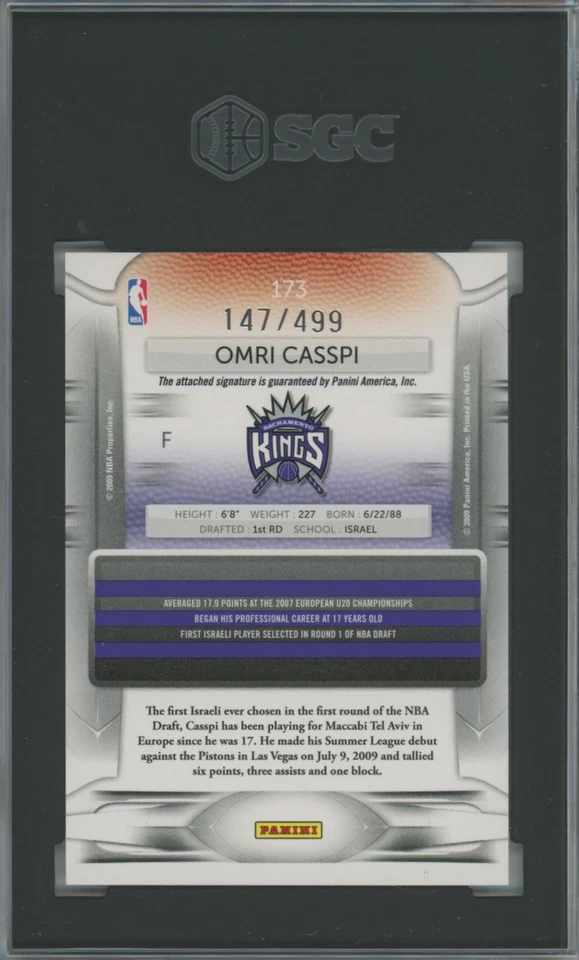 OMRI CASSPI RC AUTO SGC 10 147/499 2009-10 PRESTIGE DRAFT PICKS LIGHT BLUE #173 - Image 2 of 2