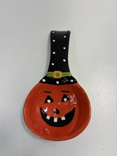 Jack O Lantern Lane Pumpkin Halloween Spoon Rest Ceramic 9” X 5”
