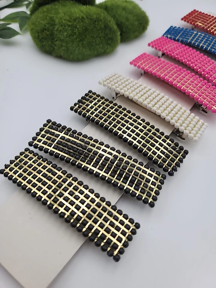 Lote de 8 pinzas para el cabello pasadores vintage nuevo stock antiguo acento dorado años 80 rosa intenso... Foto 3 de 4