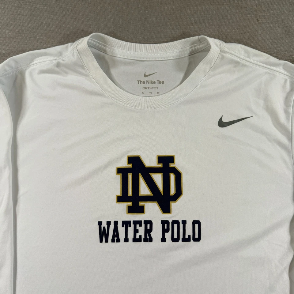 Nike Notre Dame Lucha Irlandesa Polo Acuático Para Hombres XL Blanco Manga Larga Dri Foto 3 de 4