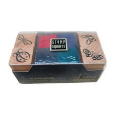 All Night Media Stamp Squares Flying Insects Rubber Stamp Kit Wood Mount Ink Pad