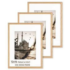 12x16 Oak Wood Picture Frame, Minimalist 12x16 Frame with Plexiglass, Natural...