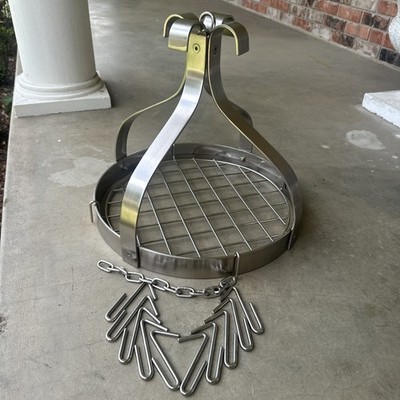 Round Hanging Pot/Pan Rack - Brushed SS - 18'' Diameter x 15.5'' High Perfect Home