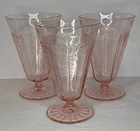 3 Vintage Anchor Hocking Pink Depression Glass “Princess” 10oz Footed Tumblers