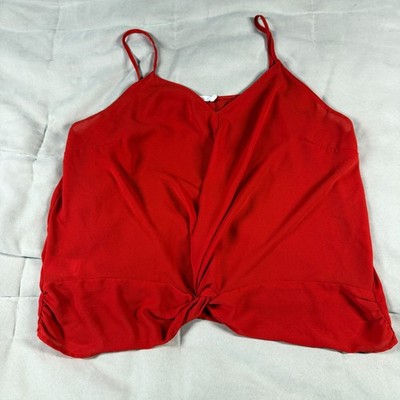 Lush Red Womens Size L Knot Hem V-Neck Sleeveless Adjustable Strap Chic Tank Top