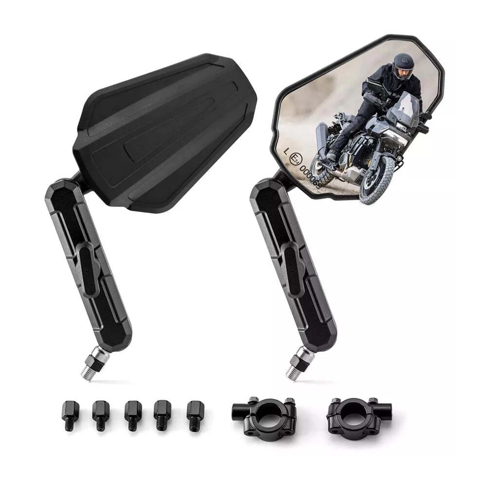 Pair Adventure Motorcycle Mirrors 7/8" Hanlerbar Mount for Dirt Bike Dual Sport - Image 4 of 4