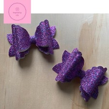 1 X Pair Of Piggy Clips Bows Hair Accessory Chunky Glitter Girls Toddler Purple