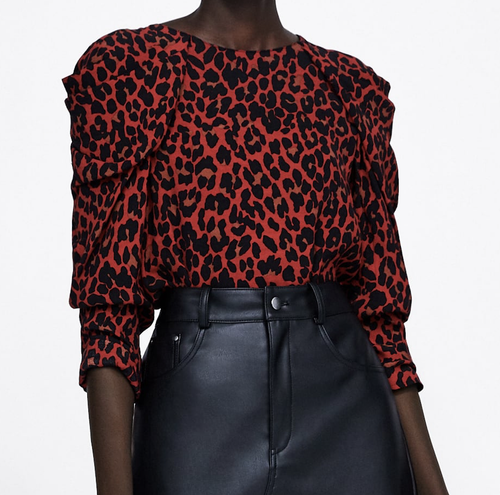 ZARA NEW WOMAN FLOWING DRAPED ANIMAL PRINT BLOUSE TOP LEOPARD RED M,L 8266/759 - Picture 3 of 3