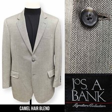 JOS A BANK SIGNATURE mens gray herringbone sport coat suit jacket blazer 42 R