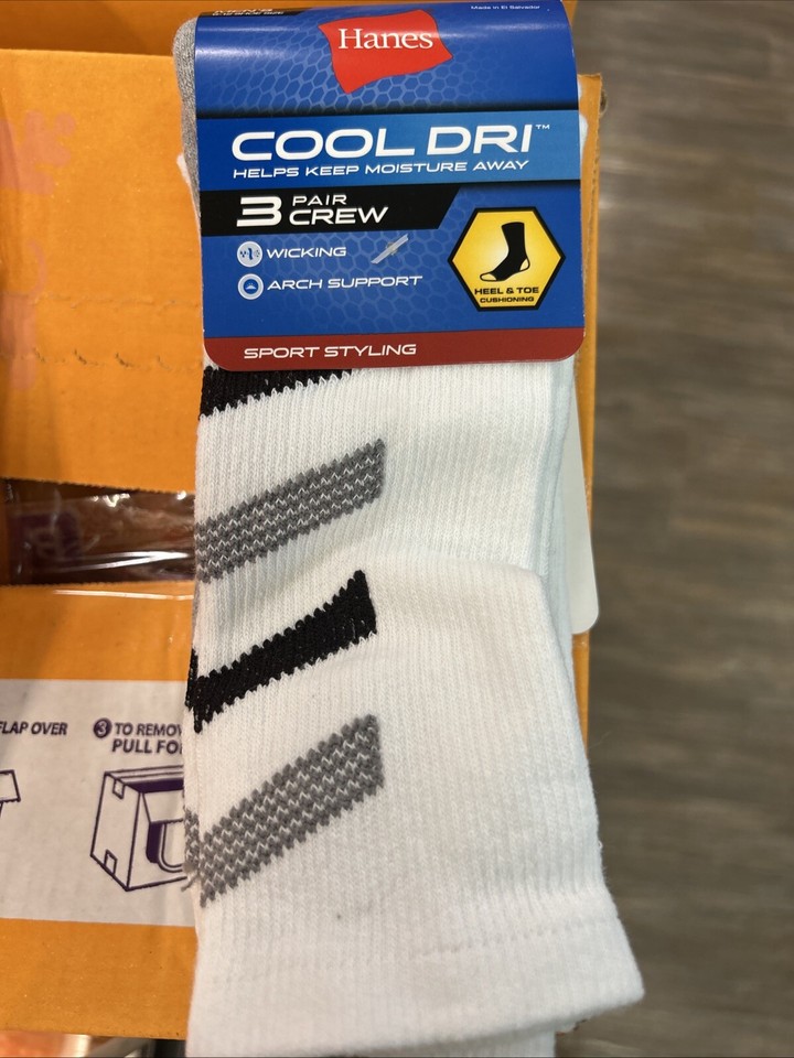 Hanes Men's Cool Dri Crew Socks 3 (12)Pair Sz 612 Sport Styling Brand