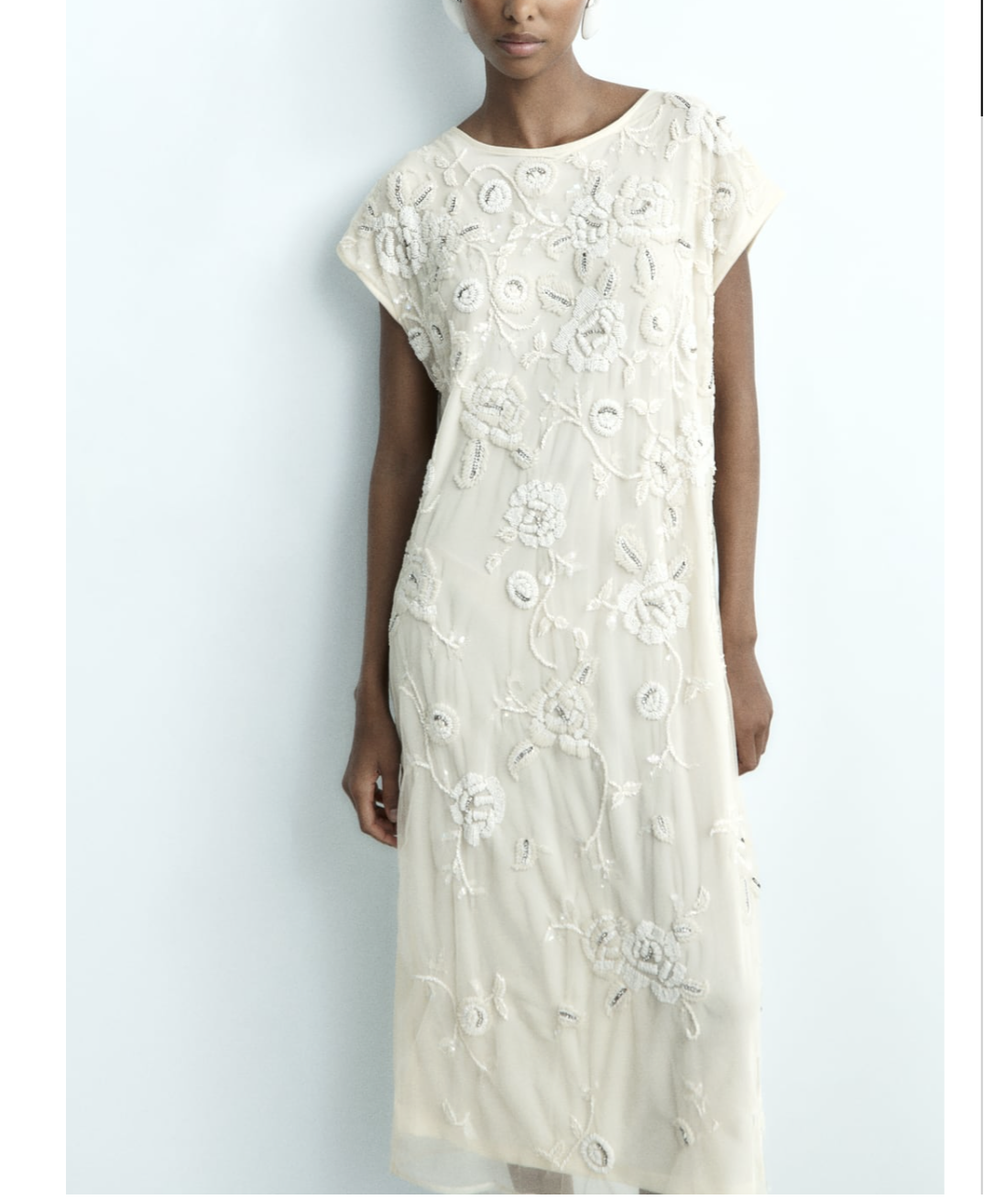 ZARA $229 MIDI BEADED KNIT DRESS Limited Edition ECRU WHITE ZARA $229 MIDI BEADED KNIT DRESS Limited Edition ECRU WHITE