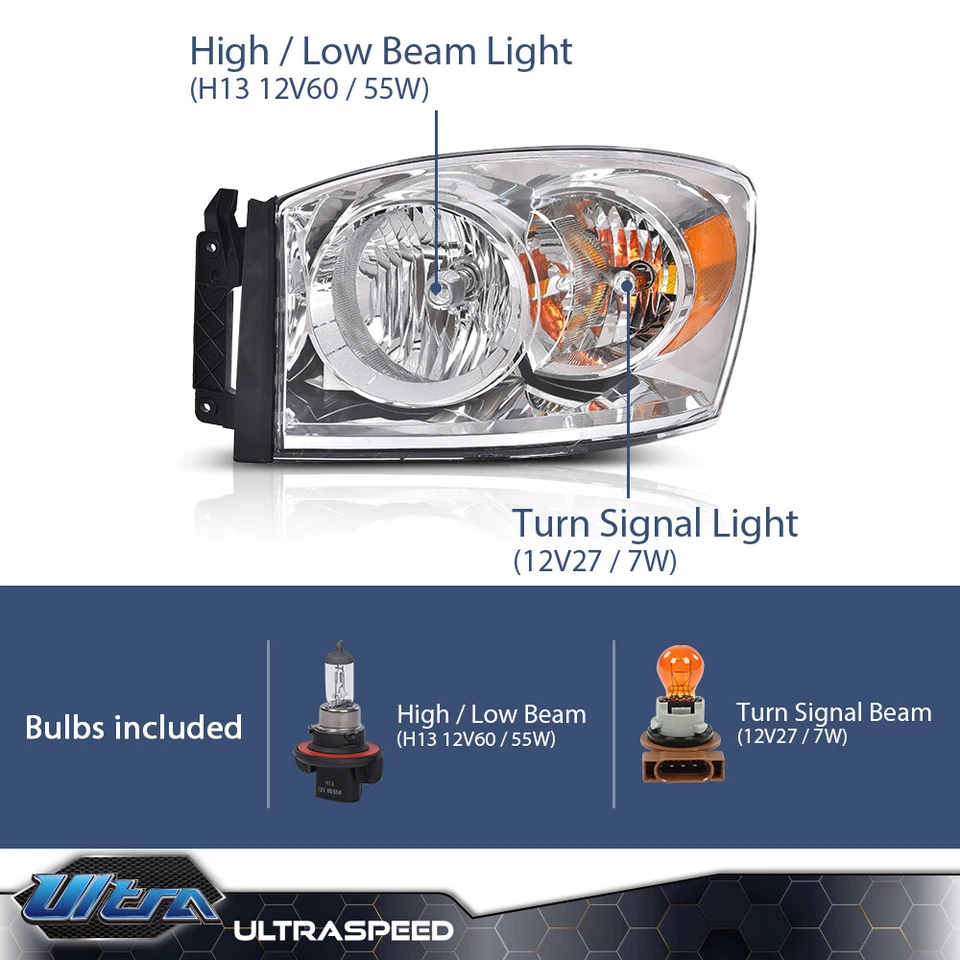 Faros bisel cromado lado izquierdo aptos para Dodge Ram 1500 2500 3500 06-09 Foto 3 de 4